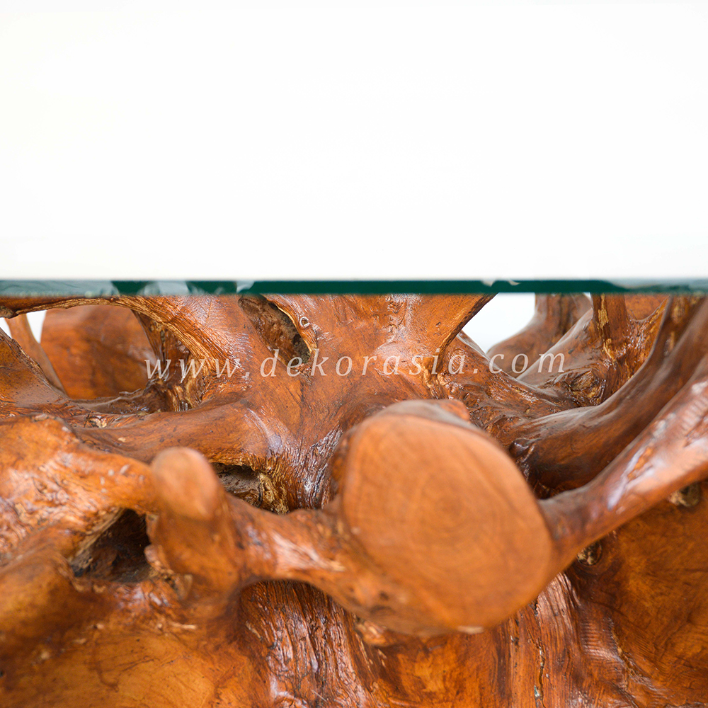 Teak Root Coffee Table with Glass, Teak Root Table Living Room Furniture, Wooden Coffee Tables